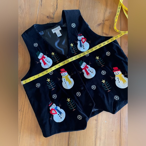 WESTBOUND Black Velvet Texture Snowman Christmas Holiday Vest Women’s Size XL - Picture 8 of 11